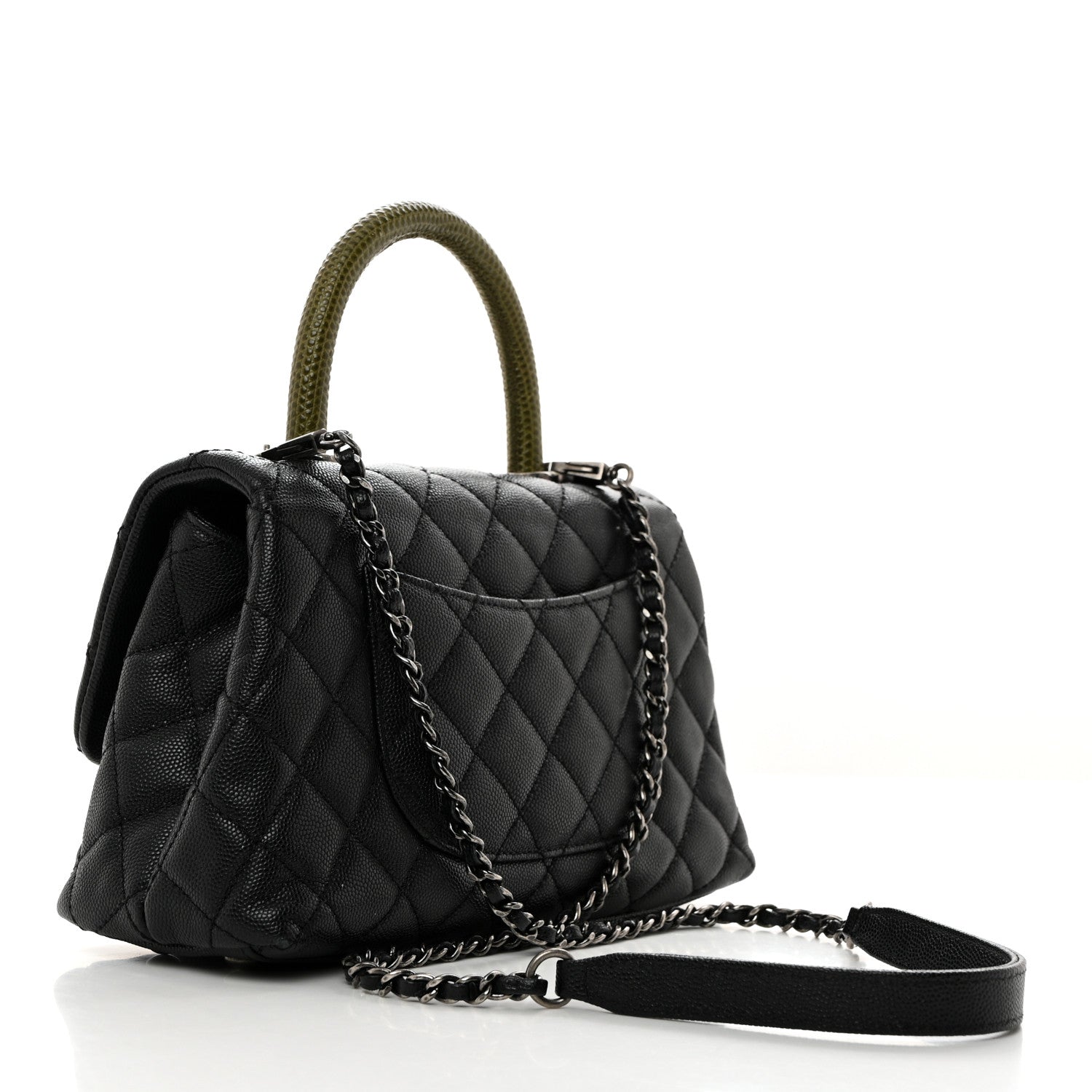 Chanel Caviar Lizard Quilted Mini Coco Handle Flap Black Khaki 2 of 10