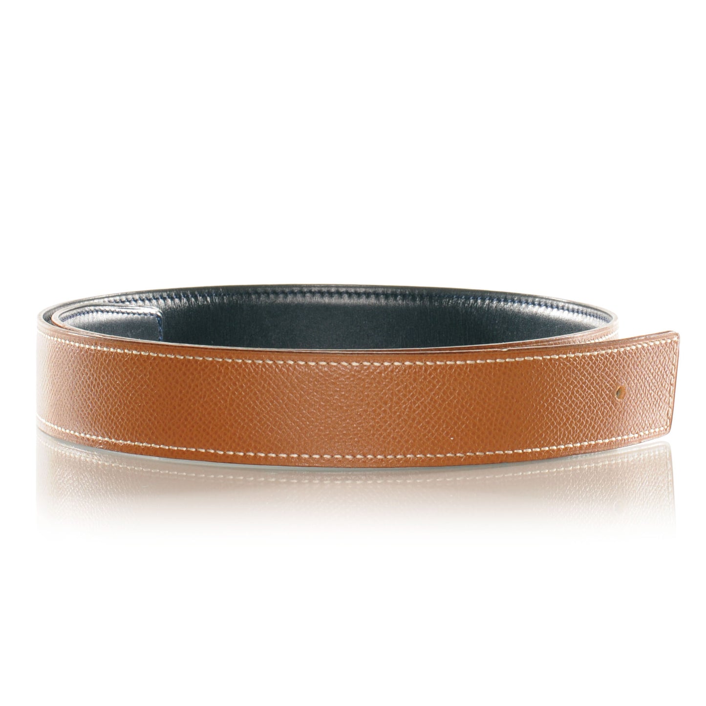 Box Courchevel Reversible Belt Strap Bleu Marine Gold 70