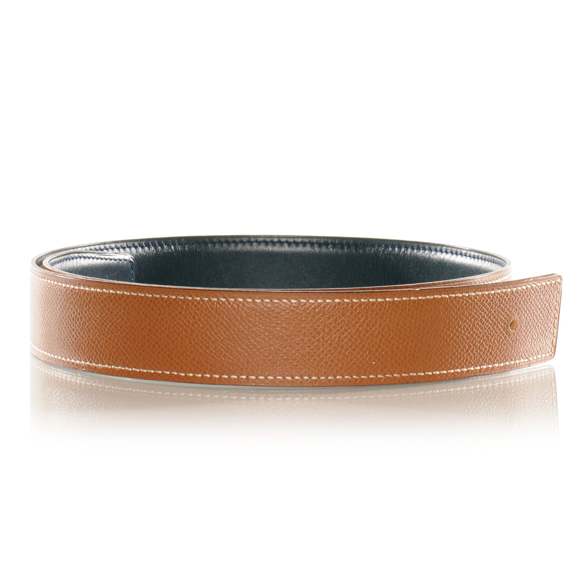 Hermes Box Courchevel Reversible Belt Strap Bleu Marine Gold 70 1 of 5