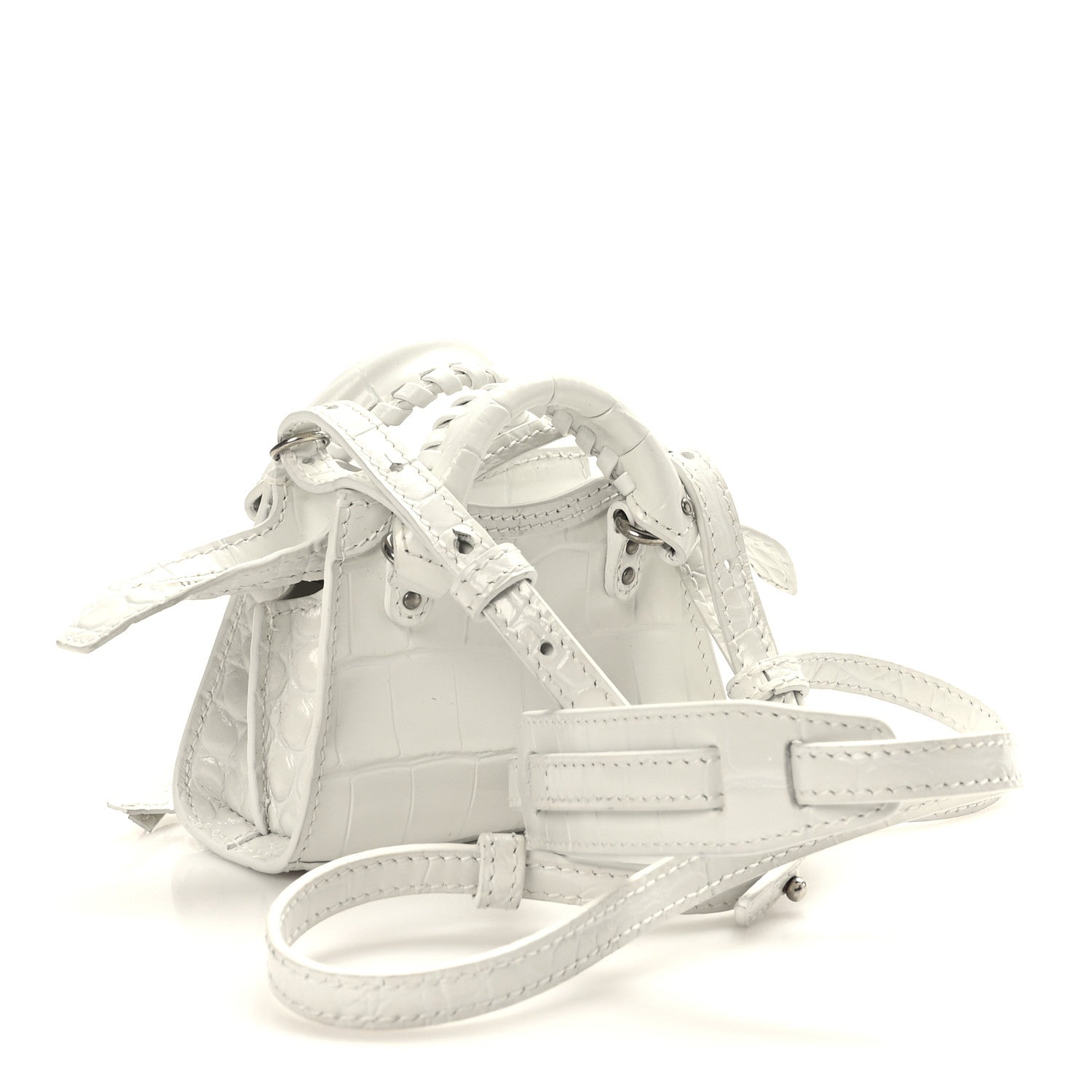 Balenciaga Extra Supple Calfskin Crocodile Embossed Neo Classic Silver Hardware Super Nano City Crossbody White 3 of 8