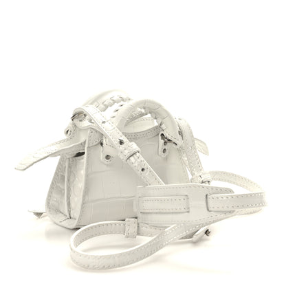 Balenciaga Extra Supple Calfskin Crocodile Embossed Neo Classic Silver Hardware Super Nano City Crossbody White 3 of 8