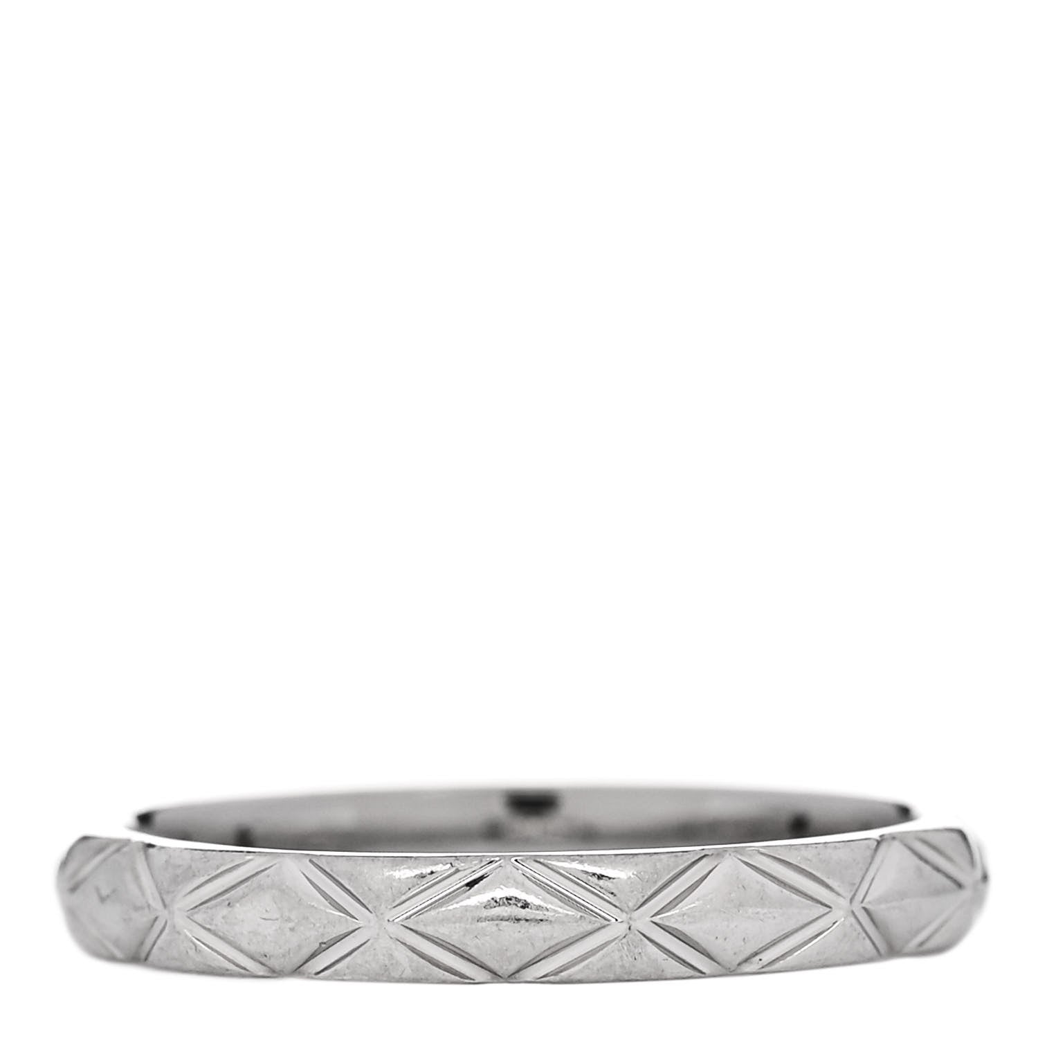 Chanel Platinum Diamond Small Matelasse Ring 48 4.5 3 of 5