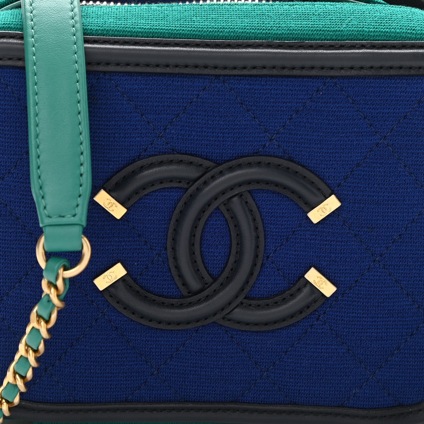Jersey Quilted Small CC Filigree Vanity Case Blue Green