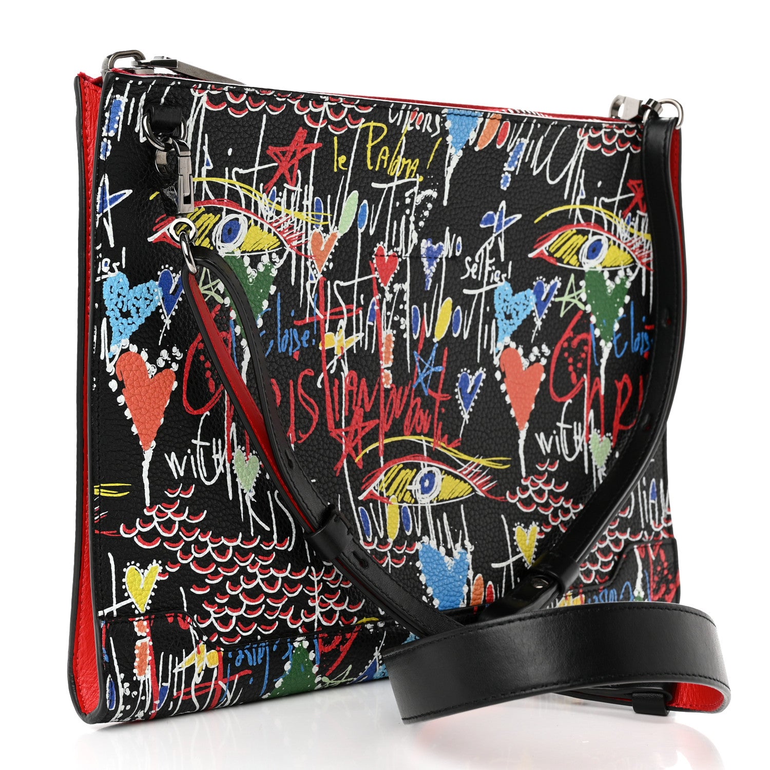 Christian Louboutin Calfskin Suede Studded Skypouch Crossbody Clutch Black Multicolor 3 of 16