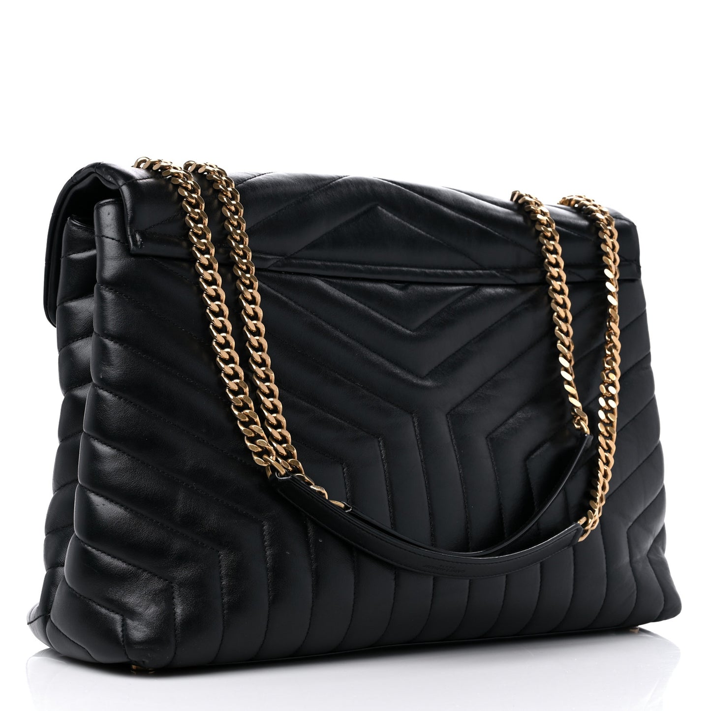 Calfskin Y Quilted Monogram Large Loulou Chain Satchel Black