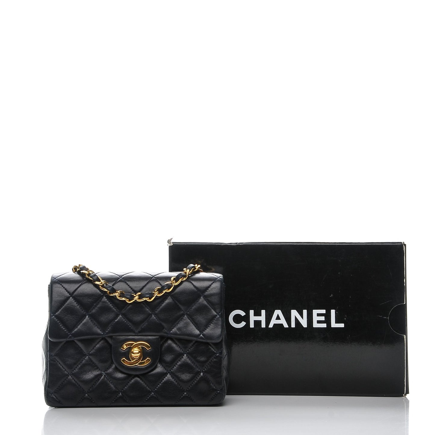 Lambskin Quilted Mini Square Flap Black