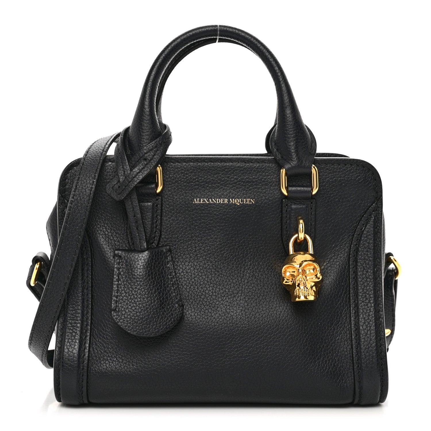Alexander McQueen Pebbled Calfskin Mini Skull Padlock Zip Around Tote Navy 1 of 10