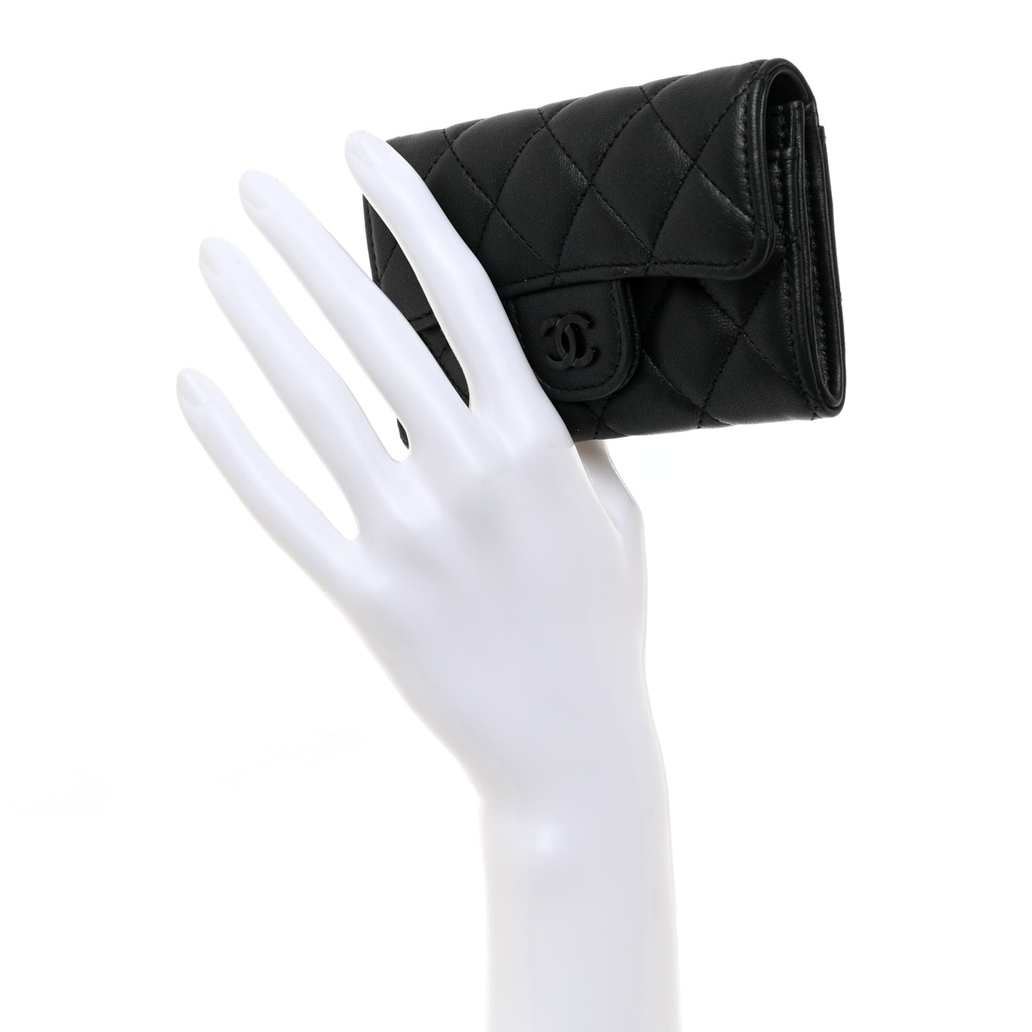 Pearly Lambskin Quilted Flap Card Holder Wallet So Black