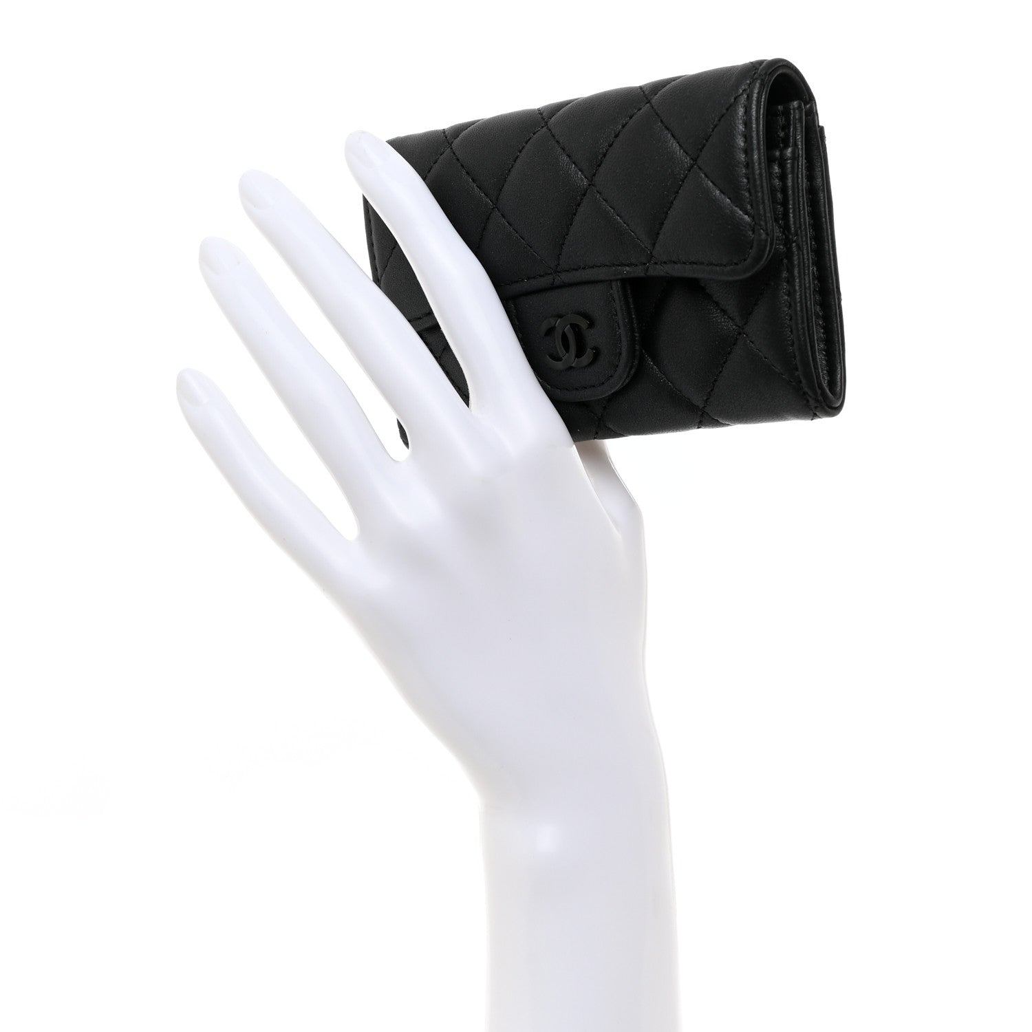 Chanel Pearly Lambskin Quilted Flap Card Holder Wallet So Black 2 of 9