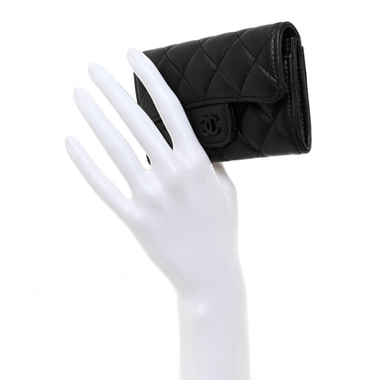 Chanel Pearly Lambskin Quilted Flap Card Holder Wallet So Black 2 of 9