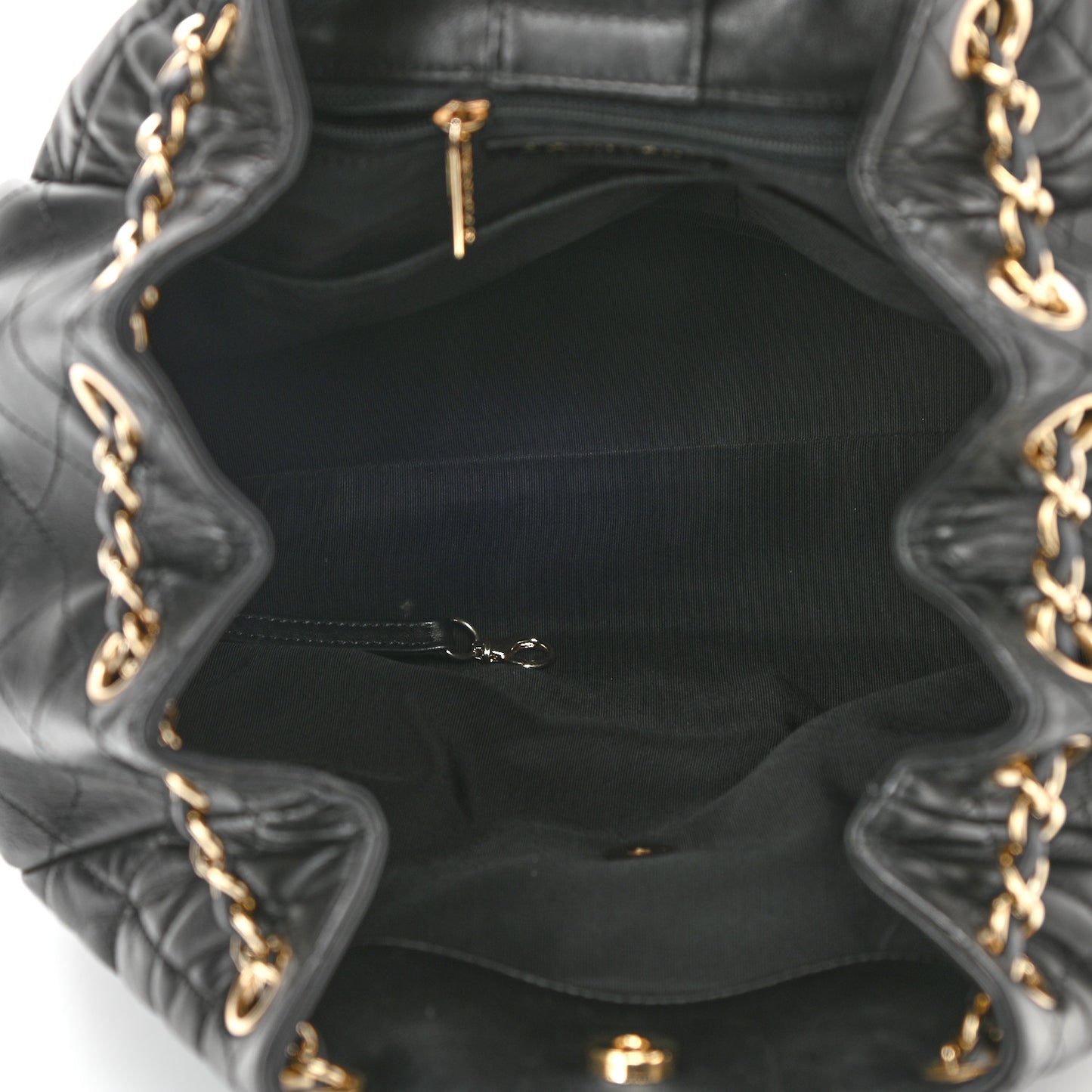 Lambskin Quilted Large Drawstring Bag Black