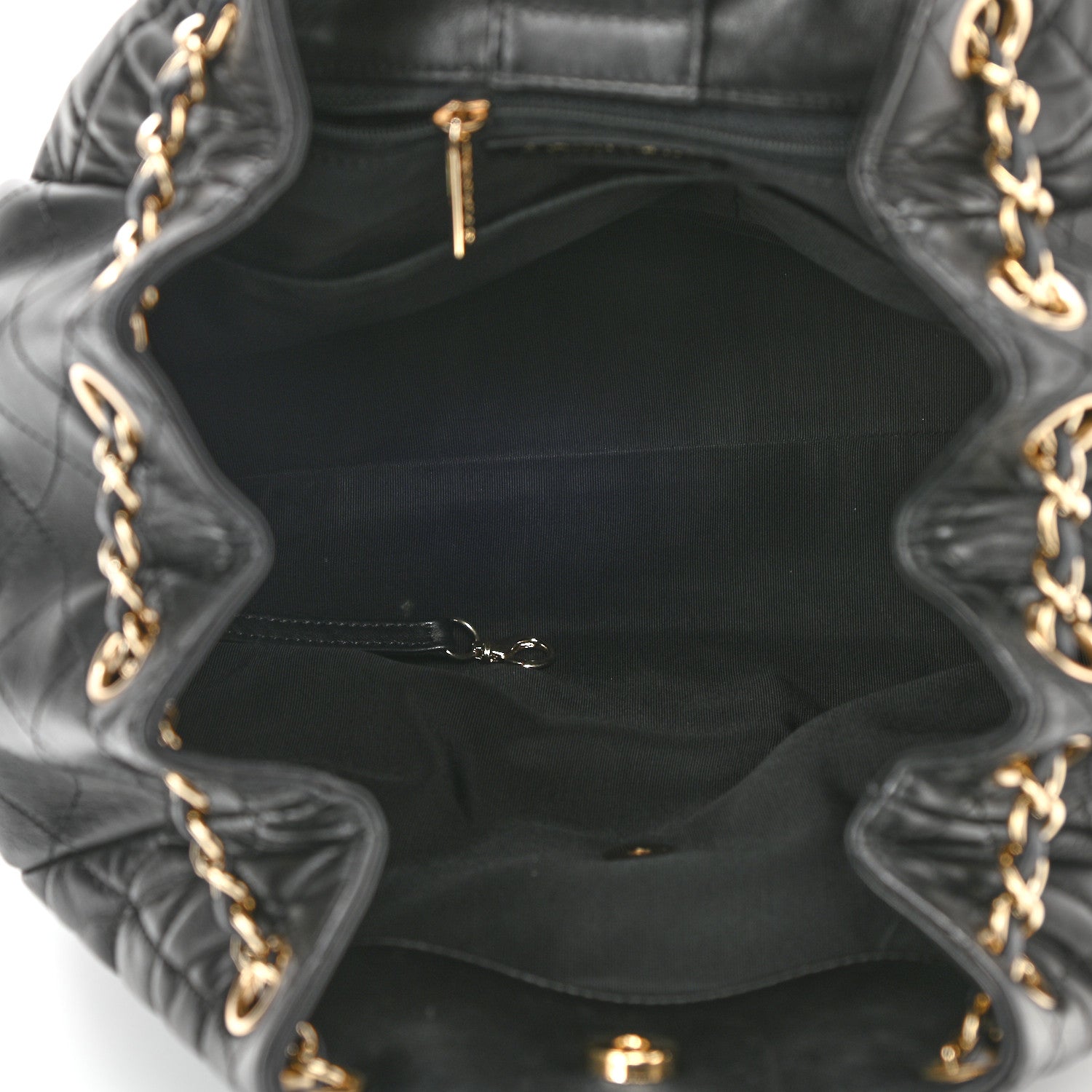 Chanel Lambskin Quilted Large Drawstring Bag Black 5 of 10