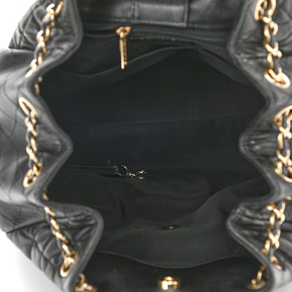 Chanel Lambskin Quilted Large Drawstring Bag Black 5 of 10