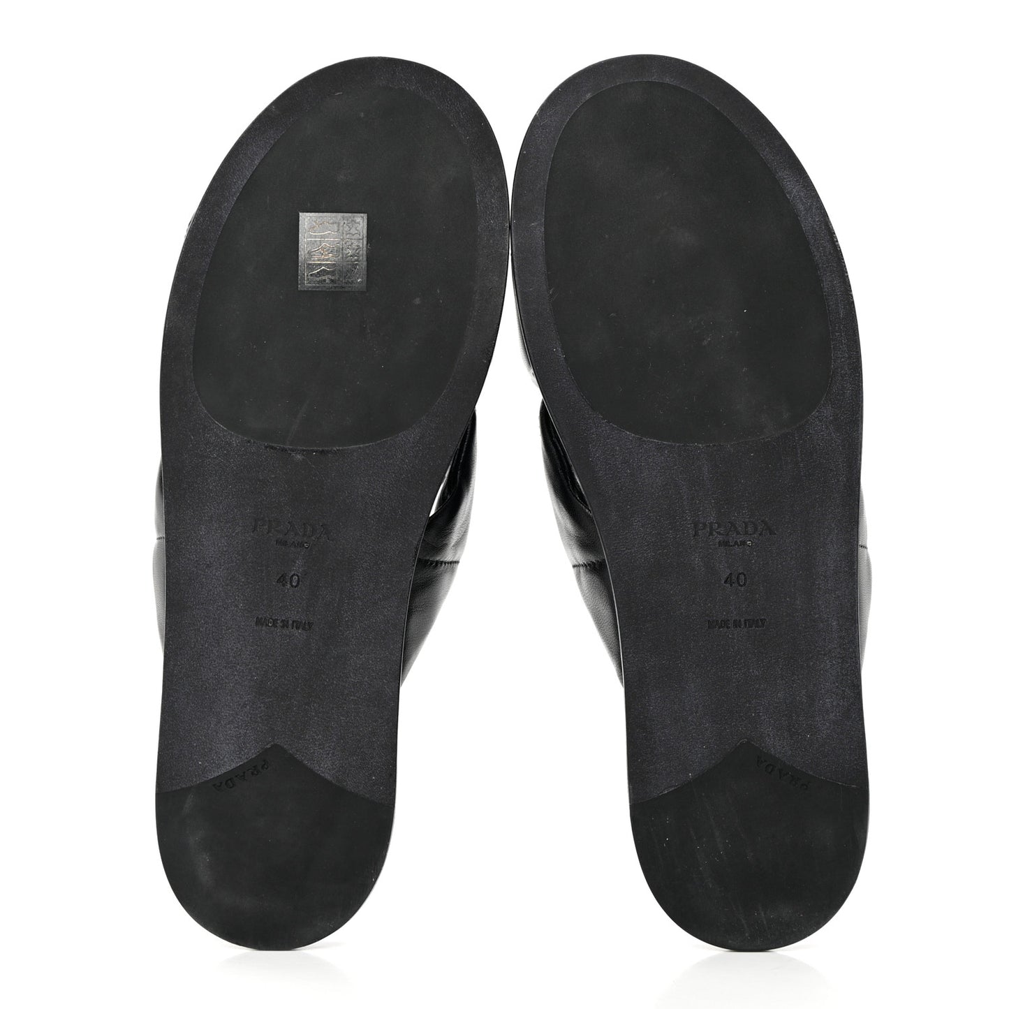 Nappa Logo Quilted Criss Cross Slide Sandals 40 Black
