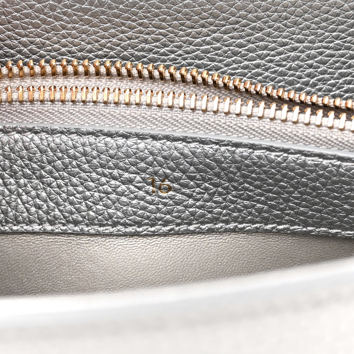 Laminated Grained Calfskin Small 16 Top Handle Bag Silver