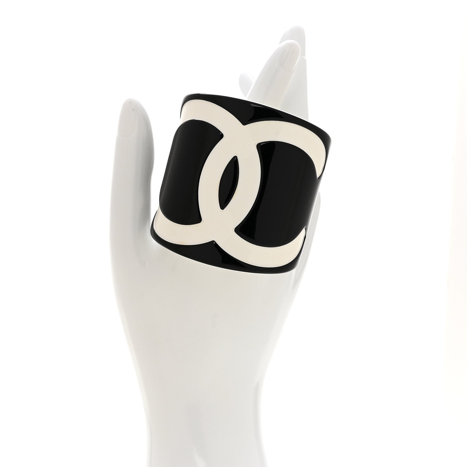 Chanel Resin CC Wide Cuff Black White 2 of 5