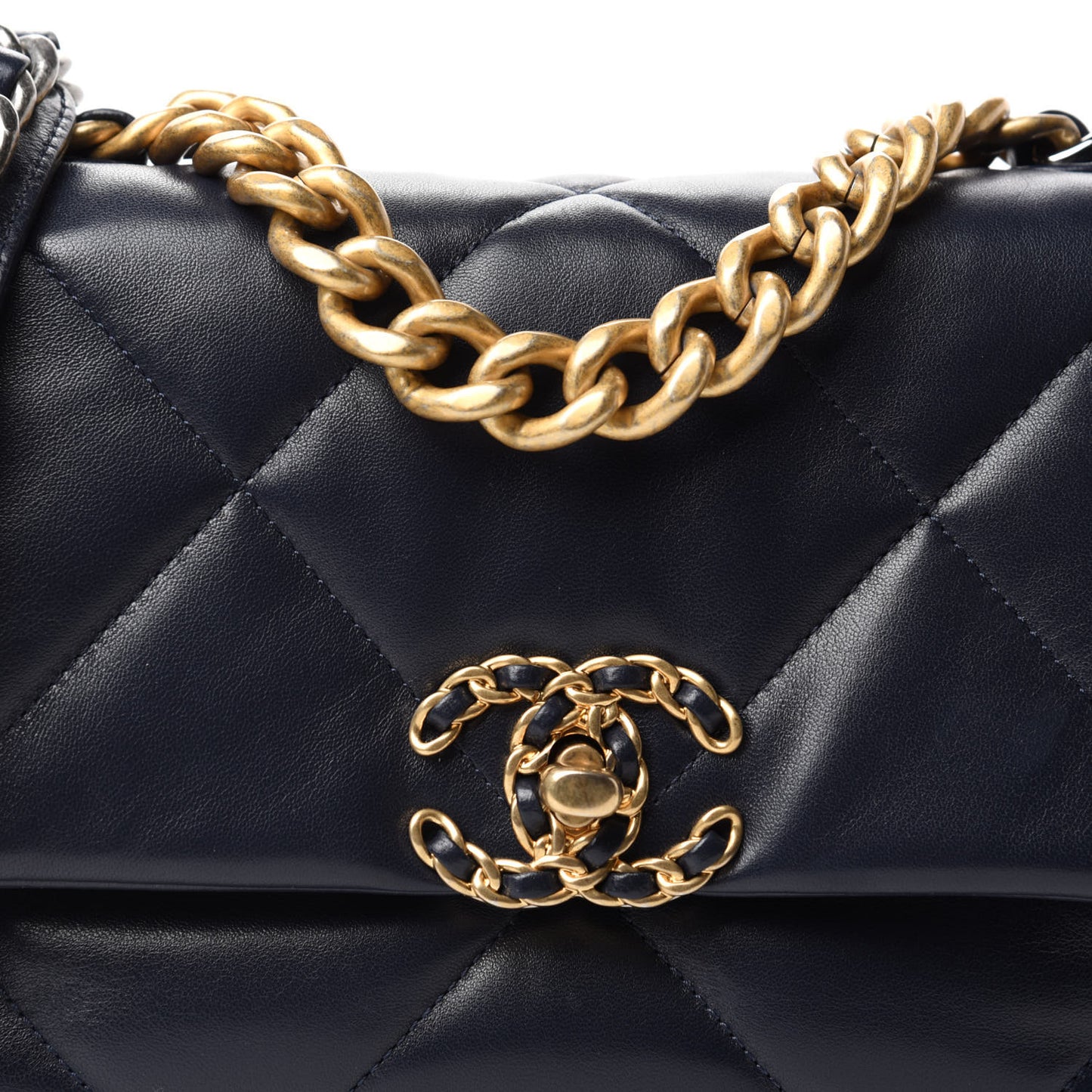 Goatskin Quilted Medium 19 Flap Navy Blue