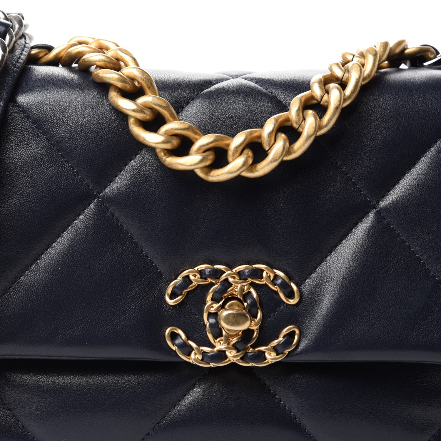 Chanel Goatskin Quilted Medium 19 Flap Navy Blue 10 of 11