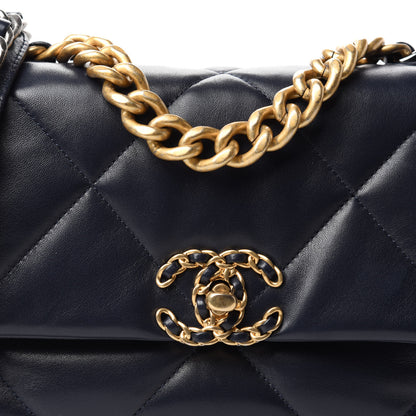 Chanel Goatskin Quilted Medium 19 Flap Navy Blue 10 of 11