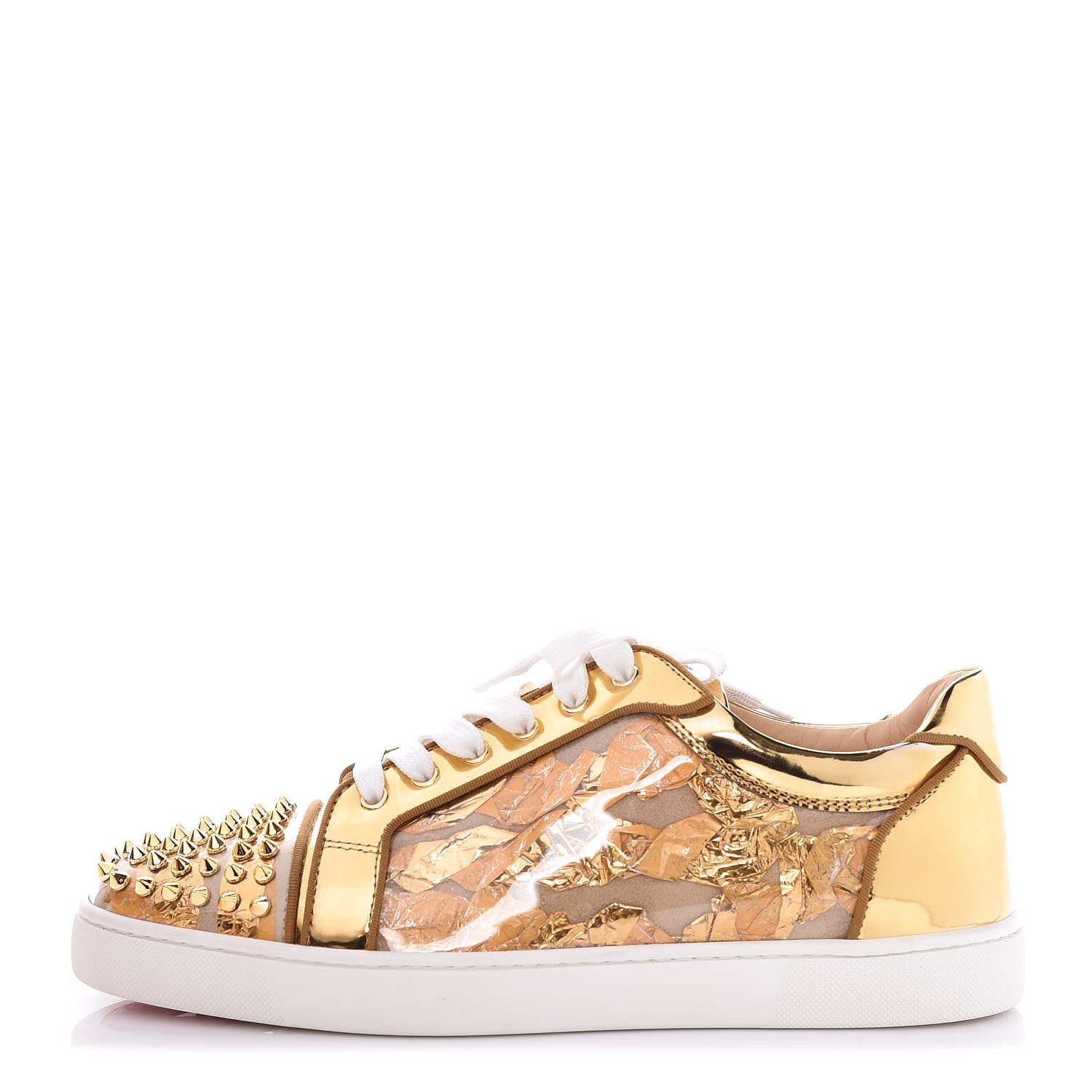 Christian Louboutin Ruban Calfskin Mens Seavaste Flat Sneakers 44 Gold 1 of 9