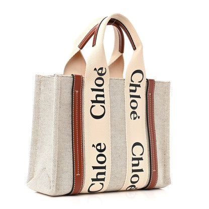 Chloe Cotton Calfskin Small Woody Ribbon Tote White Brown 3 of 10