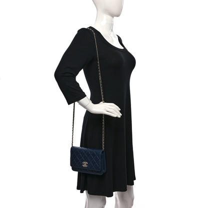 Chanel Caviar Quilted Crystal CC Wallet On Chain WOC Navy 2 of 10