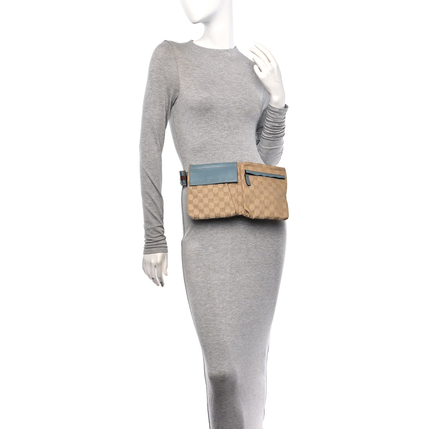 Gucci GG Monogram Web Double Pocket Belt Bag Blue 2 of 12