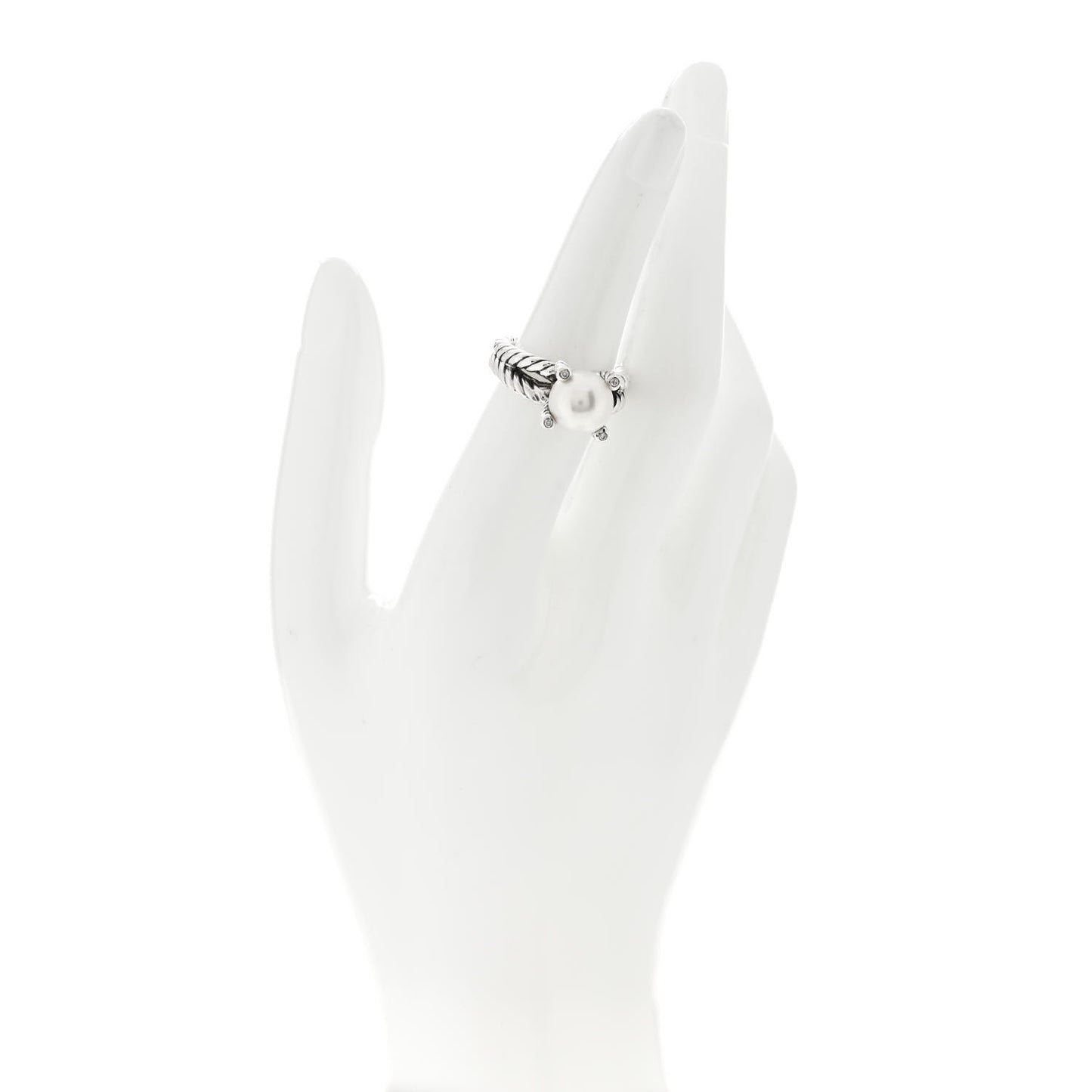 Sterling Silver Diamond Pearl 10mm Cable Ring 52 6