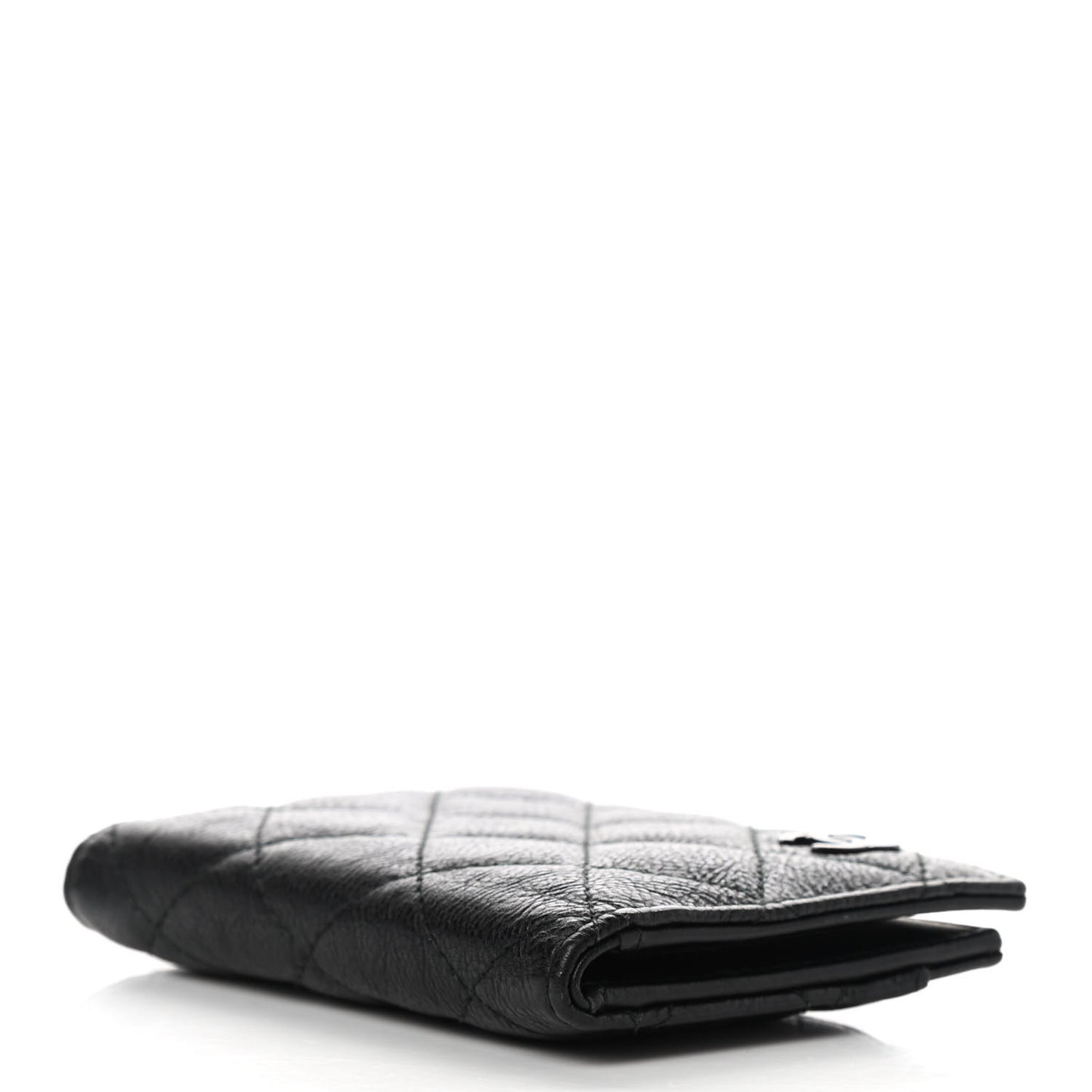 Crumpled Calfskin Quilted Card Holder Wallet So Black