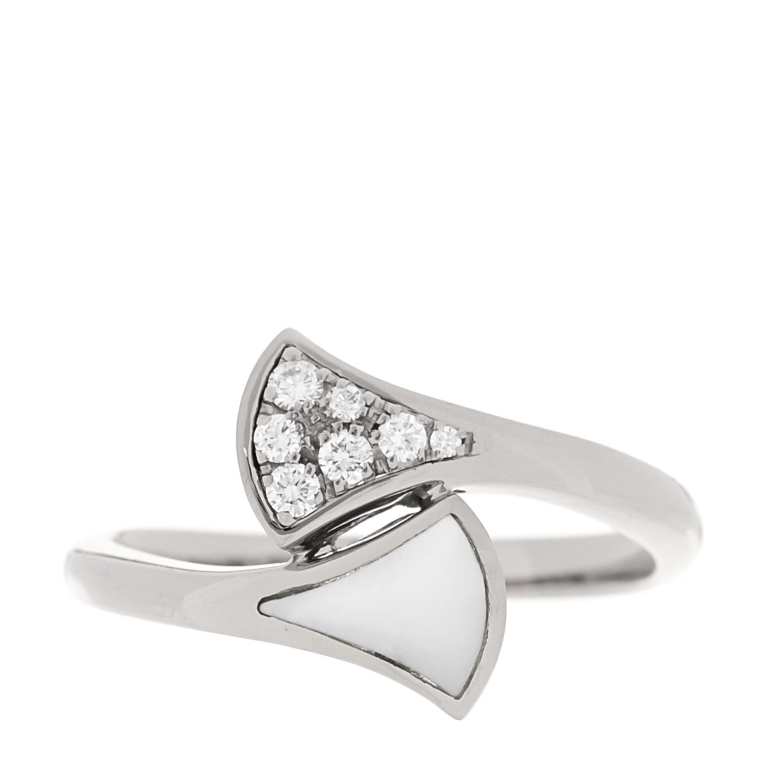 Bulgari 18K White Gold Mother of Pearl Diamond Divas' Dream Ring 54 7 1 of 5