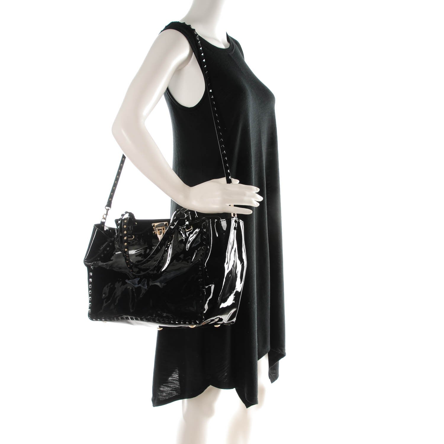Valentino Garavani Patent Medium Rockstud Tote Black 2 of 7