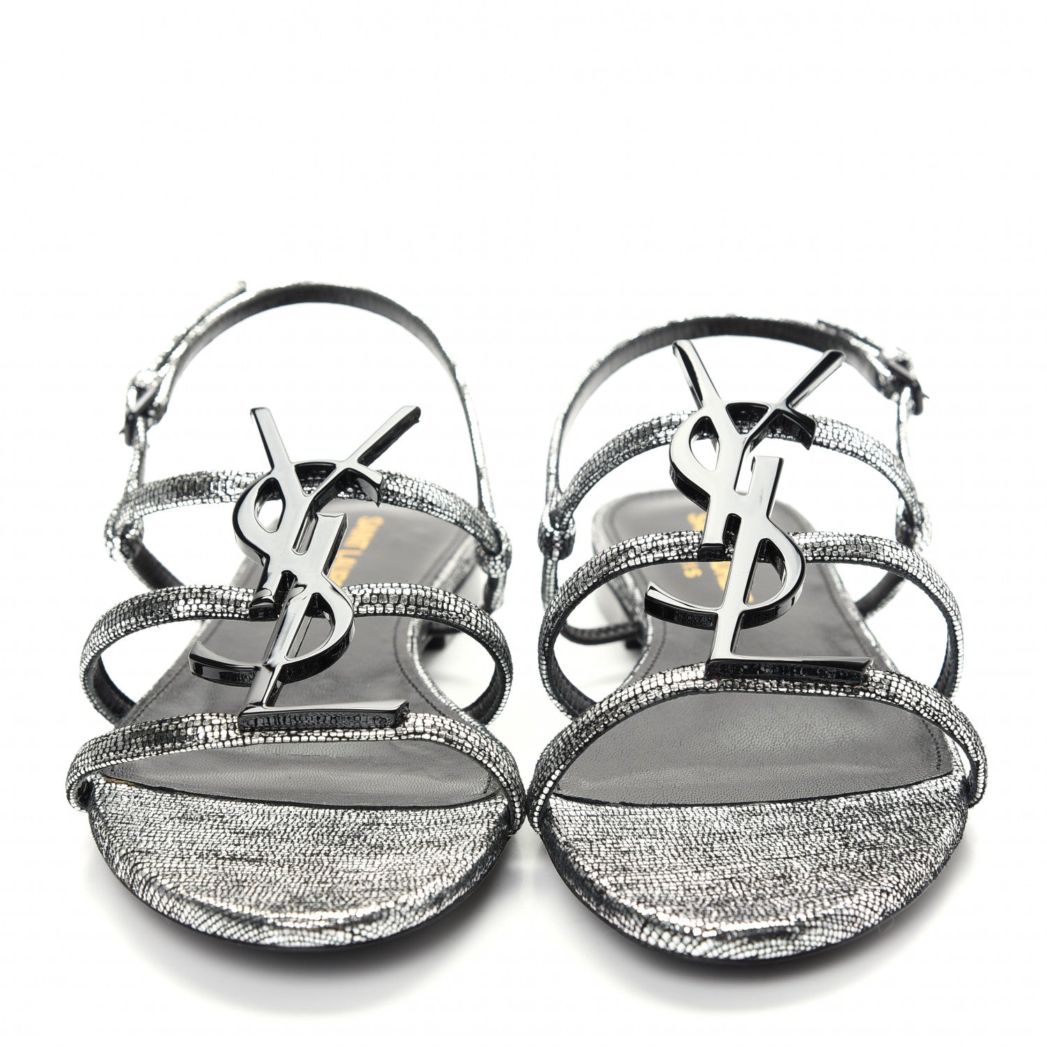 Saint Laurent Calfskin Cassandra Monogram Sandals 36 Argento 2 of 10