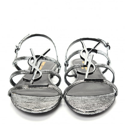 Saint Laurent Calfskin Cassandra Monogram Sandals 36 Argento 2 of 10