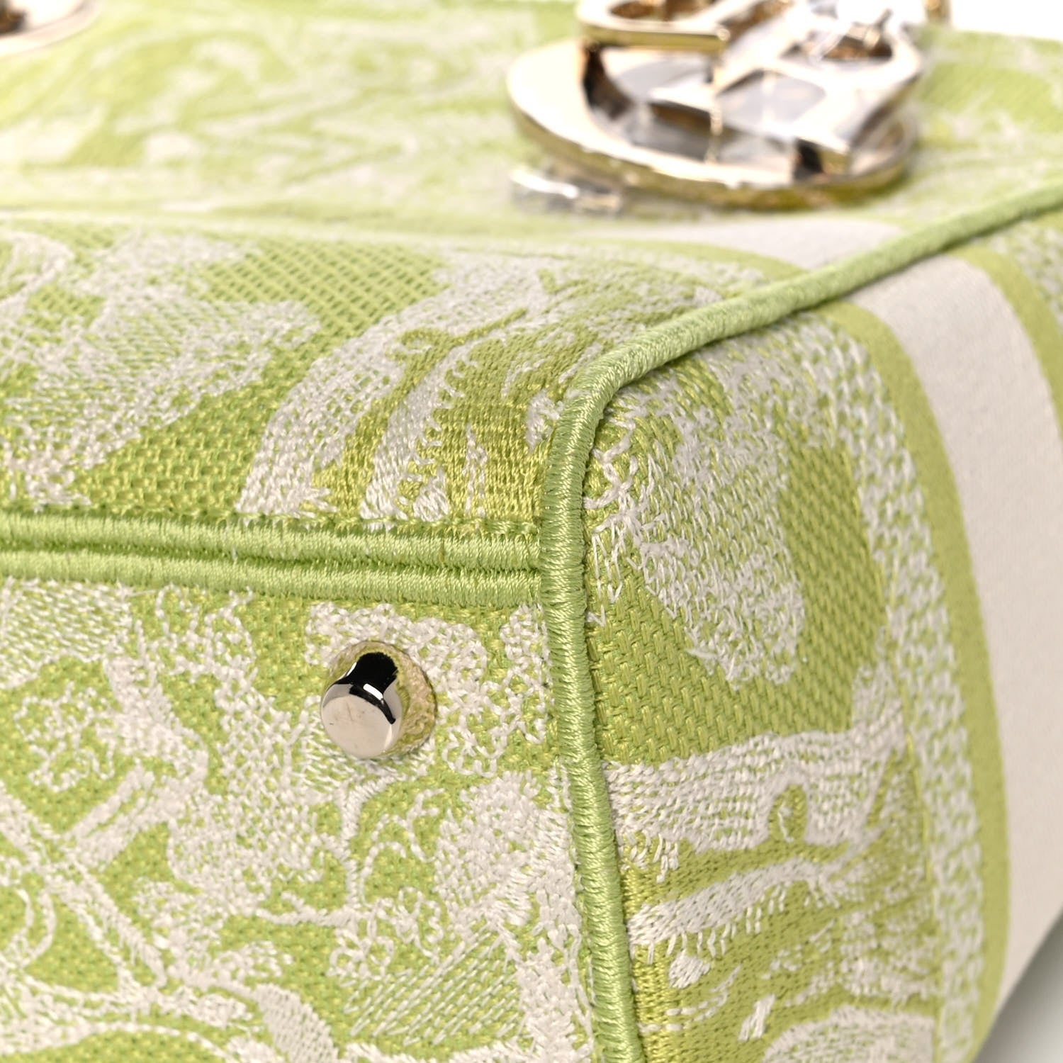 Christian Dior Canvas Toile De Jouy Reverse Embroidered Medium Lady D-Lite Green 11 of 14