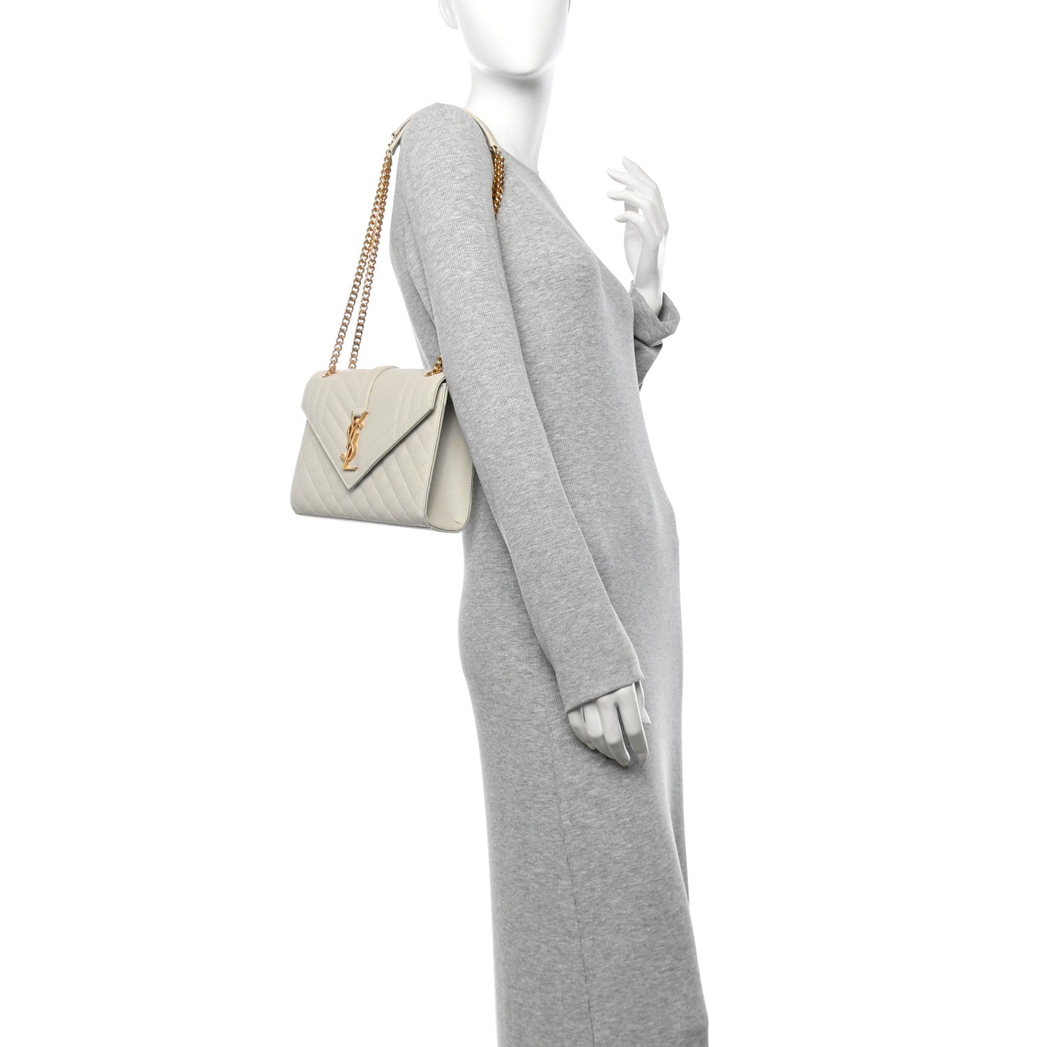 Saint Laurent Grain De Poudre Textured Mixed Matelasse Medium Triquilt Monogram Satchel Blanc Vintage 2 of 11