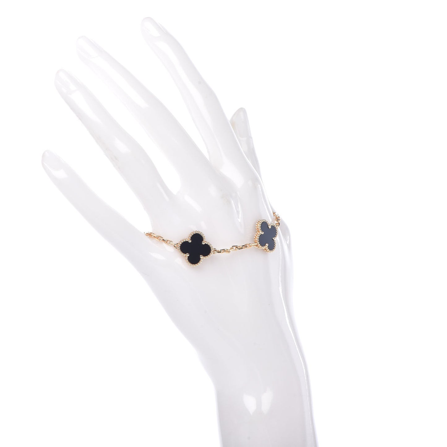 18K Yellow Gold Black Onyx 5 Motifs Vintage Alhambra Bracelet