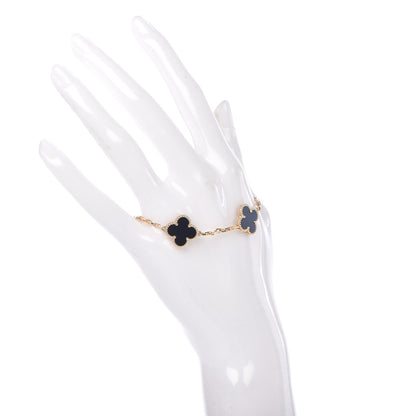 Van Cleef & Arpels 18K Yellow Gold Black Onyx 5 Motifs Vintage Alhambra Bracelet 2 of 6