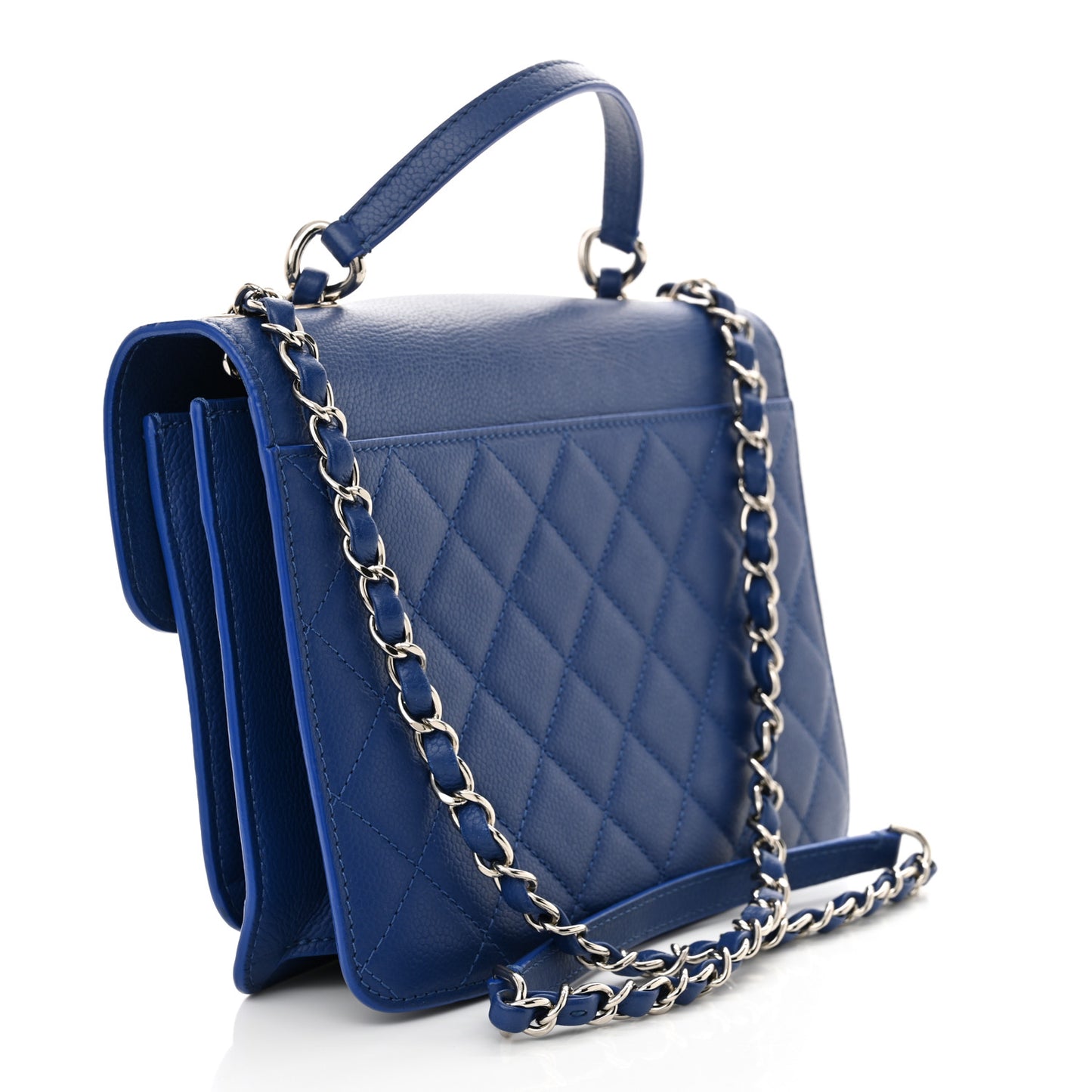 Grained Calfskin Quilted Large CC Box Flap Blue