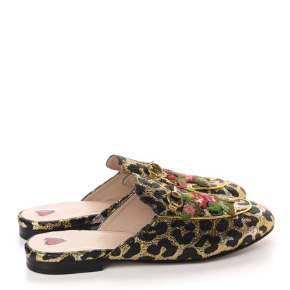 Gucci Lurex Jacquard Leopard Embroidered Princetown Slippers 40 Black Gold 4 of 11