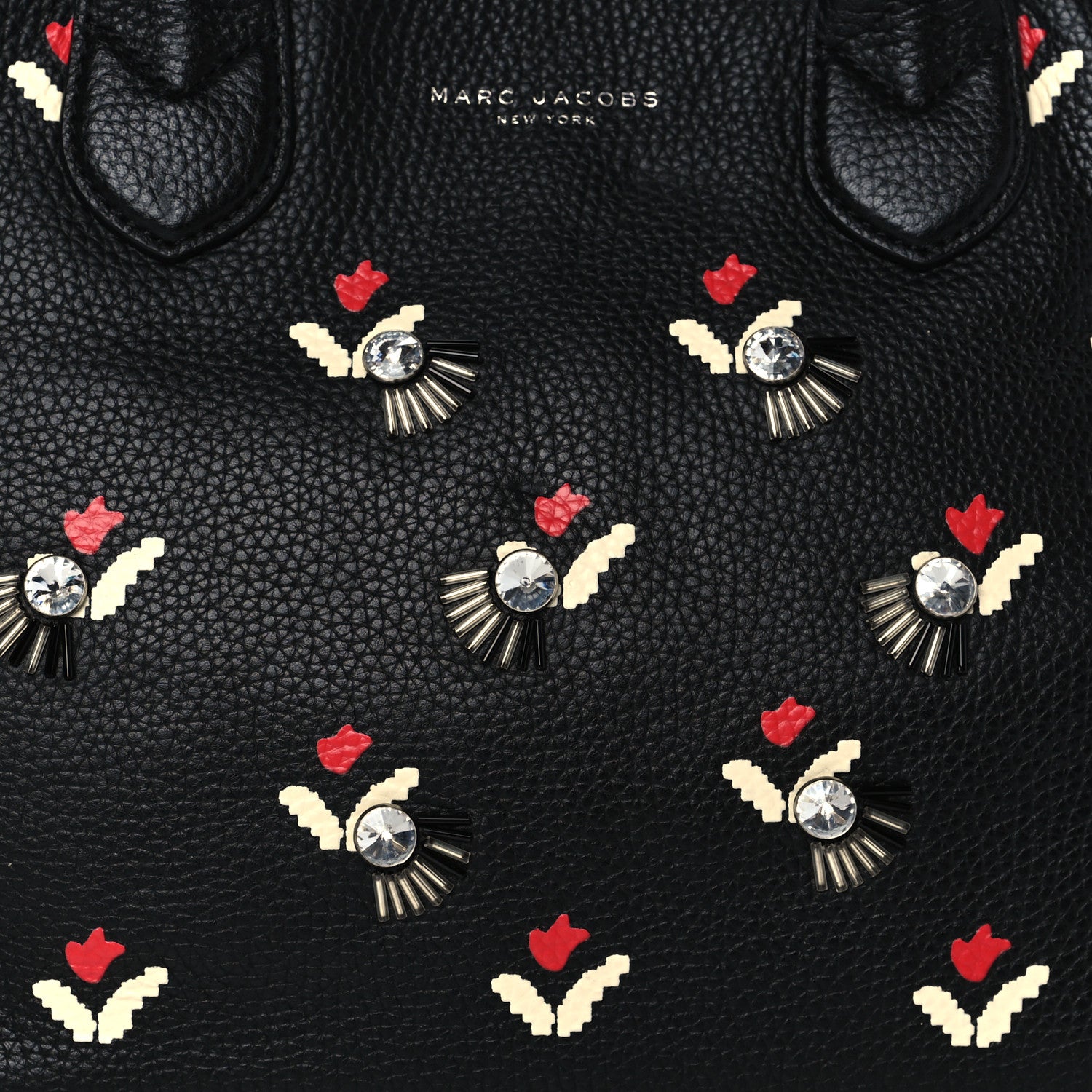 Marc Jacobs Grained Calfskin Embellished Tulip Print Tote Black Multicolor 8 of 10