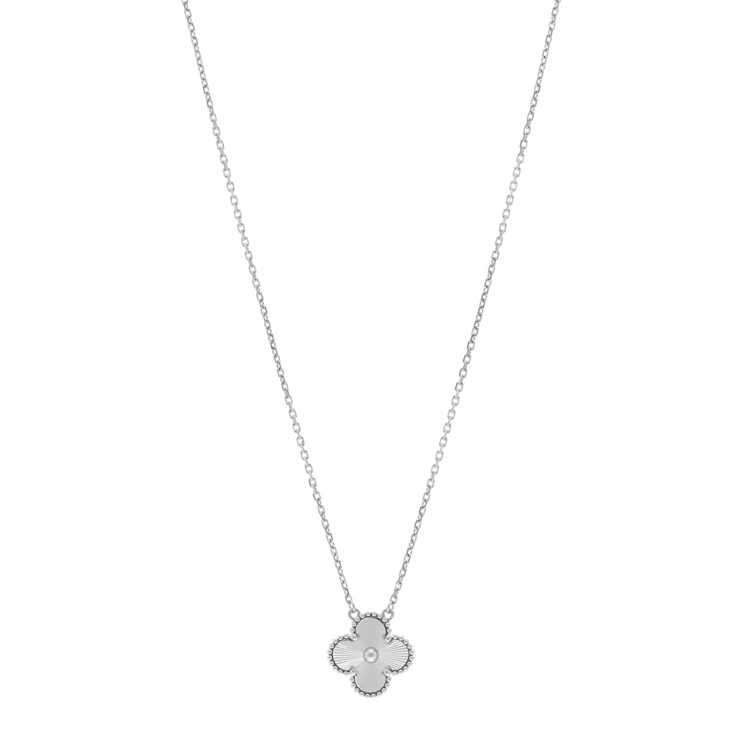 Van Cleef & Arpels 18K White Gold Guilloche Vintage Alhambra Pendant Necklace 1 of 6