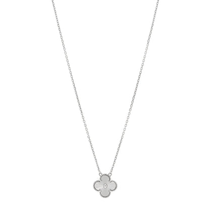 Van Cleef & Arpels 18K White Gold Guilloche Vintage Alhambra Pendant Necklace 1 of 6