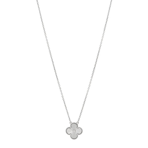 18K White Gold Guilloche Vintage Alhambra Pendant Necklace