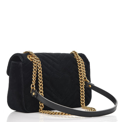 Gucci Velvet Matelasse Small GG Marmont Shoulder Bag Black 3 of 8