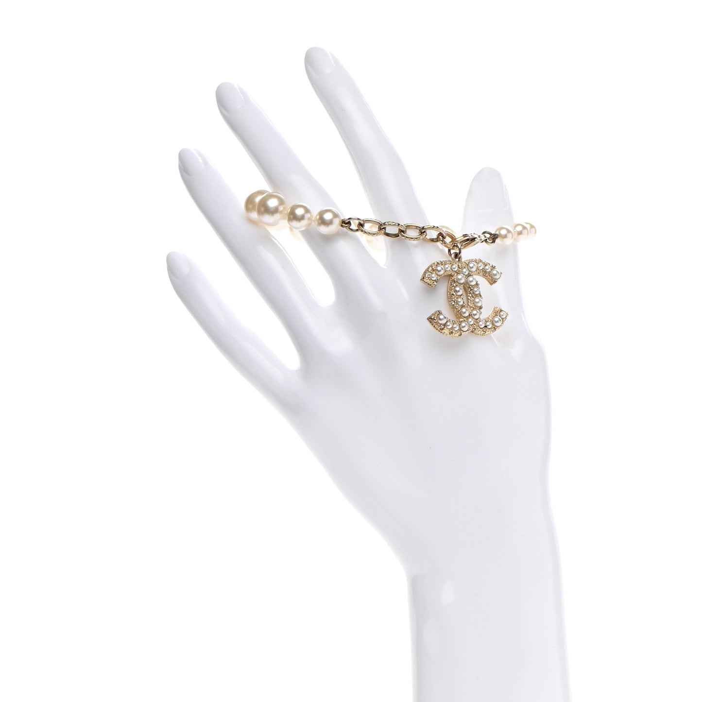 Graduated Pearl Crystal CC Bracelet Gold