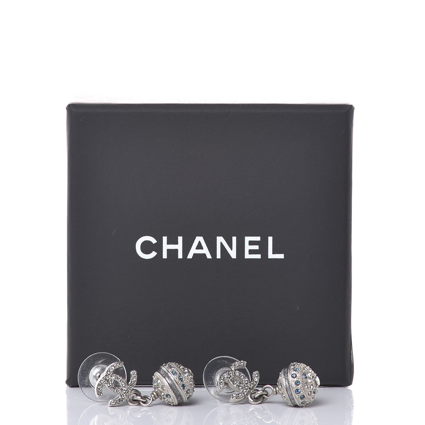 Crystal CC Drop Earrings Blue Silver