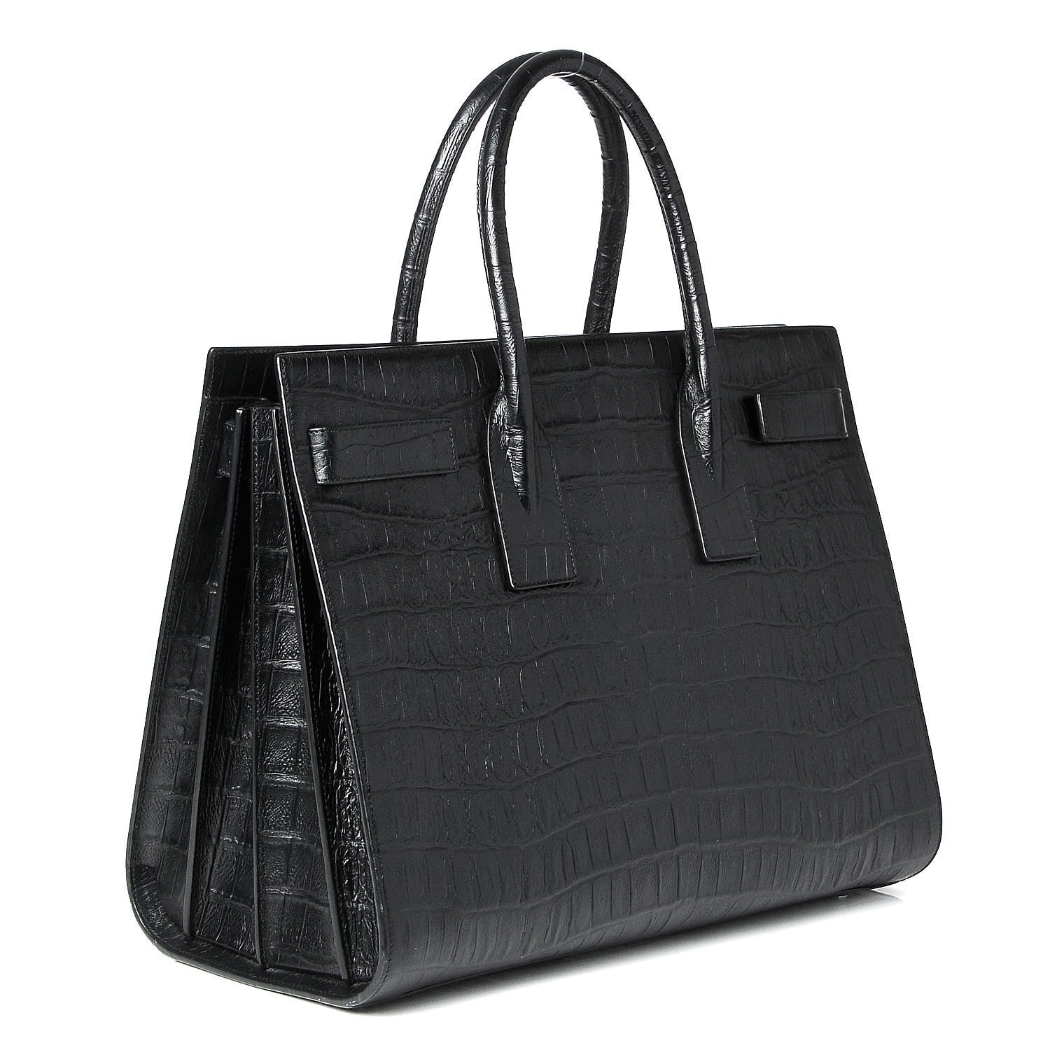 Saint Laurent Calfskin Crocodile Embossed Large Sac De Jour Carryall Black 3 of 7