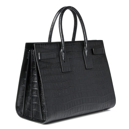 Saint Laurent Calfskin Crocodile Embossed Large Sac De Jour Carryall Black 3 of 7