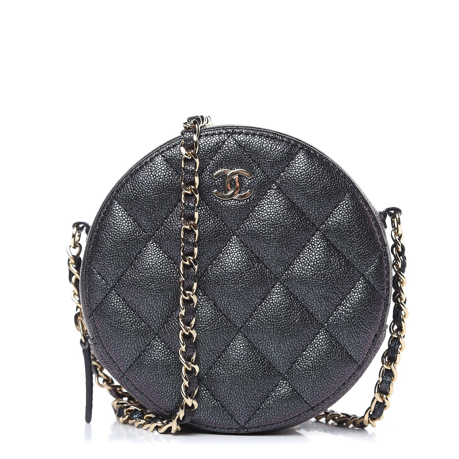 Chanel Iridescent Caviar Quilted Round Clutch With Chain Black 1 of 10