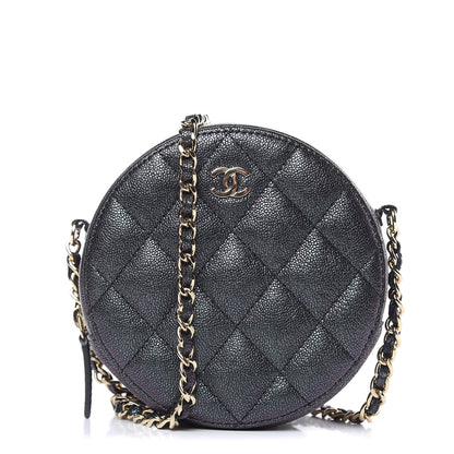 Chanel Iridescent Caviar Quilted Round Clutch With Chain Black 1 of 10